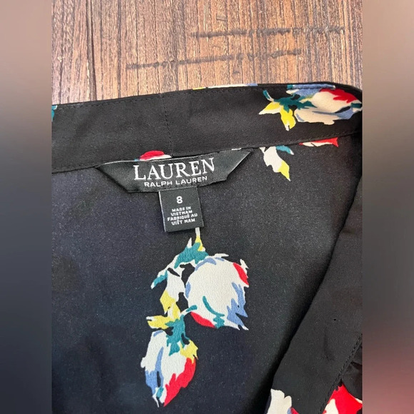 Lauren Ralph Lauren Sherolynn Floral Crepe Tie-Neck Midi Dress Black Red Size 8 - Picture 11 of 12